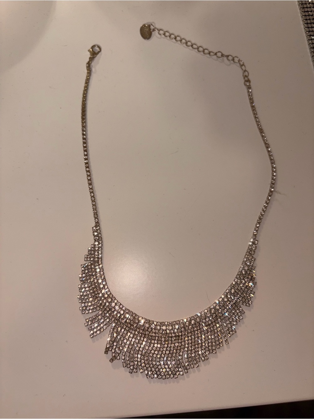 Silver Crystal Fringe Statement Necklace